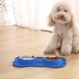 AmazonBasics Dog Bone Shaped Silicone Pet Bowl Combo - Blue