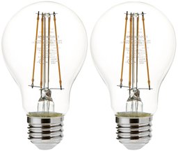 AmazonBasics 60 Watt Equivalent,  Clear, Dimmable, A19 LED Light Bulb - 2 Pack