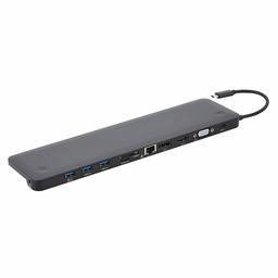 AmazonBasics typ C-dockningsstation med DisplayPort, HDMI, VGA-, 3 USBA-, Ethernet-anslutning, SD-/TF-kortläsare, ljud- och typ-C-laddningsport, aluminium, sockel, svart