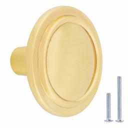 AmazonBasics Straight Top Ring Cabinet Knob, 1.25 Inch Diameter, Brushed Brass, 25-Pack