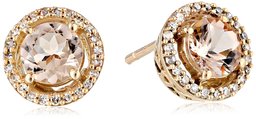 10K Rose Gold Morganite Round with Diamond Halo Stud Earrings (1/10 cttw)