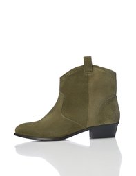 FIND Women's Ankle Boots in Suede Cowboy Style, Green (Khaki), 3 UK