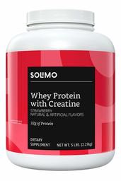 Amazon Brand - Solimo Whey Protein Powder with Creatine, Strawberry, 5 Pound Value Size (44 Servings)