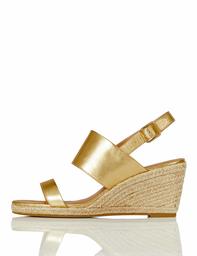 find. Women's Suede Leather Wedge Heel Espadrille Shoes Sandal, Gold Gold, 6 us