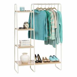 Iris Ohyama Clothes Garement MDF metal Garment Rack PI-B3-light oak and white, 101.1 x 40 x 150 cm, Wood, Multi shelves