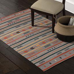 Amazon Brand – Stone & Beam Casual Geometric Cotton Area Rug, 5 x 8 Foot, Flatweave, Grey, Orange, Blue