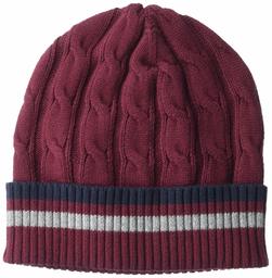 Goodthreads Men's Standard Soft Cotton Cable Knit Beanie, Burgundy, One Size