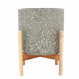 Amazon Brand – Rivet Terrazzo Planter with Wood Stand, 16.5