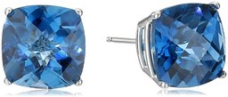 Amazon Collection14k White Gold Cushion Checkerboard Cut London Blue Topaz Studs (8mm)