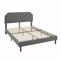 AmazonBasics Faux-Linen Button Tufted-Upholstered Bed with Curve Design - Strong Wood Slat Support - Easy Assembly - Dark Grey, Queen