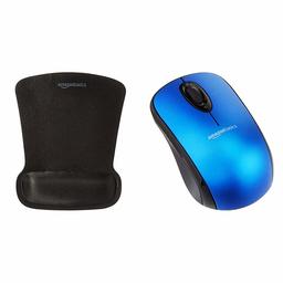 AmazonBasics - Mouse wireless con microricevitore e Tappetino con poggiapolsi, blu