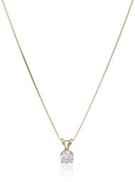 14k Yellow Gold 5mm Round Cubic Zirconia Solitaire Pendant Necklace (0.50 carat, Diamond Equivalent), 18