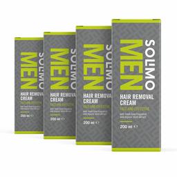 Marca Amazon - Solimo - MEN - Crema depilatoria para hombre, rápida y efectiva en la piel masculina, con aroma de lima fresca y extracto de menta ecológica, Pack de 4 (4 unidades x 200 ml)