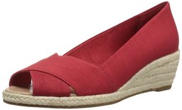 Amazon Brand - 206 Collective Women's Braylon Open-Toe Espadrille Wedge-Low Sandal, red silk, 8 B US