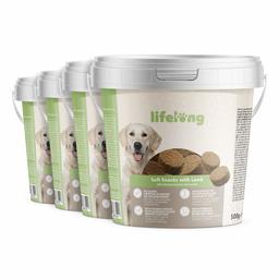 Marque Amazon - Lifelong - Friandises pour chiens, riches in protéines, avec agneau (4 seaux x 500gr)