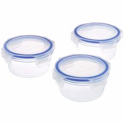 Amazon Brand - Solimo Round Glass Storage Container Set, 350ml, Set of 3, Transparent