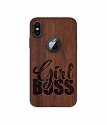 Amazon Brand - Solimo Designer Girl Boss On Wood 3D Printed Hard Back Case Mobile Cover for Apple iPhone X (Logo Cut)