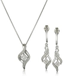 Sterling Silver Diamond Twist Shape Pendant and Earrings Box Set (1/10 cttw, )