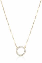 Women's 14K Sterling Silver Open Circle Cubic Zirconia 16 Inch With 2 Inch Extender Pendant Necklace, Yellow Gold