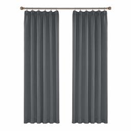 Umi. Essentials Thermal Insulated Pencil Pleat Blackout Curtains Energy Saving Super Soft Rod Pocket Curtains Light Grey 55 x 102 Inch 1 Pair