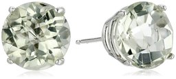 10k White Gold Round Checkerboard Cut Green Amethyst Stud Earrings (8mm)