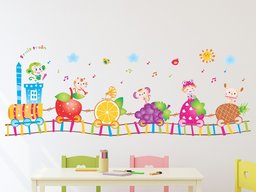 Amazon Brand - Solimo Wall Sticker for Kids' Room (Fruit Train, ideal size on wall , 140 cm X 52 cm),Multicolour