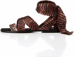 Amazon Brand - find. Women's Satin Tie Up Flat Sandal Shoes, Brown Animal), US 6