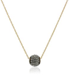 10K Yellow Gold Black Swarovski Crystals Slide Ball Pendant Necklace with Gold Filled Chain, 18