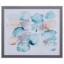 Amazon Brand – Stone & Beam Modern Abstract Turquoise and Tan Print Wall Art in Silver Colored Frame, 22