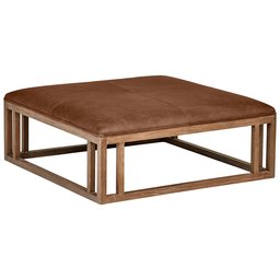 Amazon Brand – Stone & Beam Norah Leather and Wood Square Ottoman