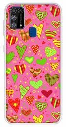 Amazon Brand - Solimo Designer Multicolor Heart Clip Art Pink Pattern Design Printed Soft Back Case Mobile Cover for Samsung Galaxy M31