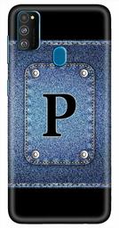 Amazon Brand - Solimo Designer Button Jeans Alphabet-P 3D Printed Hard Back Case Mobile Cover for Samsung Galaxy M21 / M30s