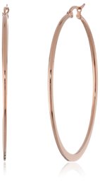 Amazon Collection18K Rose Gold Plated 50mm Flat Accent, Top Click Closure Hoop Earrings