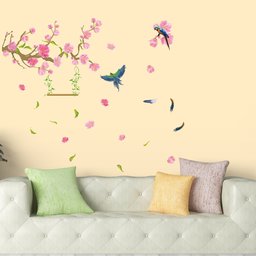 Amazon Brand - Solimo Wall Sticker for Living Room (Birds and Blossoms, Ideal Size on Wall: 150 x 130 cm)