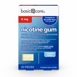 Amazon Basic Care Nicotine Polacrilex Gum, 4 mg (nicotine), Stop Smoking Aid, Uncoated, 20 Count