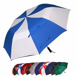 Eono Essentials 62 Inch Portable Golf Umbrella Large Windproof Double Canopy - Automatic Open Strong Oversized Rain Umbrellas White/Royal Blue