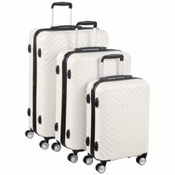 AmazonBasics - Trolley con motivo geometrico, Set da 3 pezzi (55 cm, 68 cm, 78 cm), Panna