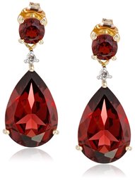 10k Yellow Gold Garnet and Diamond Drop Earrings (.02 cttw, I-J Color, 12-13 Clarity)