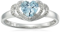 Sterling Silver Aquamarine and Diamond Accent Open Halo Heart Ring, Size 8