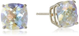 14k Yellow Gold Cushion Checkerboard Cut Mercury Mist Topaz Studs (8mm)