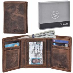 Valenchi - Genuine Leather RFID Wallets for Men and Women with Multi Card Slots, 2 Note Pocket Coin Pocket and ID Window (Brown Vintage)