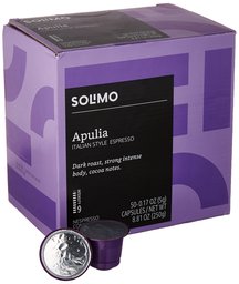 Amazon Brand - 50 Ct. Solimo Espresso Pods, Apulia, Nespresso OriginalLine Compatible Capsules