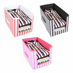 Amazon Brand - Solimo Printed Fabric Shirt Stacker Organiser, Set of 3, Multicolor