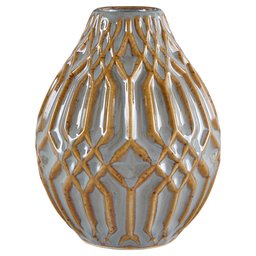 Amazon Brand – Stone & Beam Modern Ceramic Home Decor Flower Vase With Geometric Pattern - 4 Inch, Brown and Grey