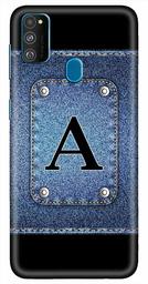 Amazon Brand - Solimo Designer Button Jeans Alphabet-A 3D Printed Hard Back Case Mobile Cover for Samsung Galaxy M21 / M30s