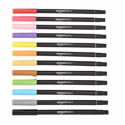 AmazonBasics Dual Tip Brush Pens - Blendable, Nylon Brush and Fine Tip, 12-Pack