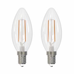 Umi by Amazon - Bombilla vela LED C37 con casquillo Edison de rosca fina E14, 2,1 W (equivalente a 25 W), 15 000 horas, con filamento de cristal transparente, blanco cálido (2700 K) (paquete de 2)