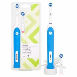 Marque Amazon - Solimo Brosse à dents rechargable + 2 Tetes de brosse de dents Clean Plus