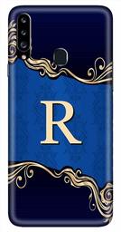 Amazon Brand - Solimo Designer Blue Pattern Alphabet-R 3D Printed Hard Back Case Mobile Cover for Samsung Galaxy A20s