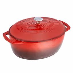 AmazonBasics – Olla ovalada de hierro fundido esmaltado, modelo SXO-7QTR, 6.6 l, rojo, 327 x 259 x 140 mm